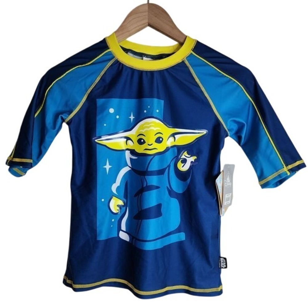 Disney Mandolorian Rashguard Shirt Kids 11/12 Swim Top‎ Blue Green NWT